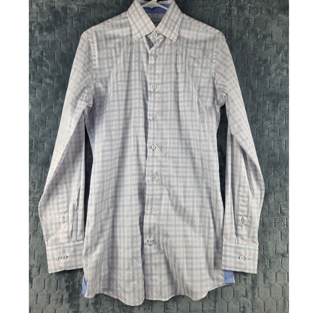 Roberto Regio Mens Lavender Blue Check Long Sleeve Dress Shirt Tailored‎ Fit